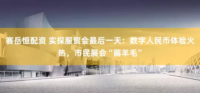 赛岳恒配资 实探服贸会最后一天：数字人民币体验火热，市民展会“薅羊毛”